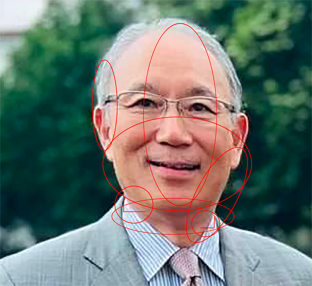 Photo montée de M.Matsuda Kuninori. Le visage du ministre japonais semble avoir été superposé sur le corps d'un tiers.