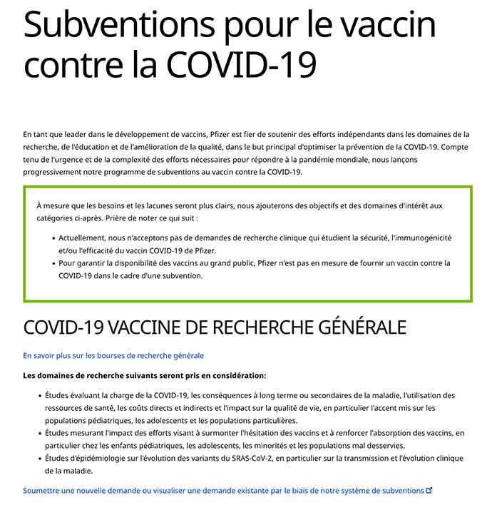 Projets de recherche financés par Pfizer