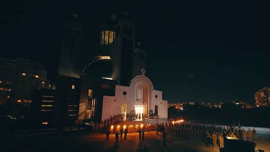 Cérémonie funéraire organisée le 14 août par le 3e corps d'armée d'Azov en hommage à Yevhen Konovalets