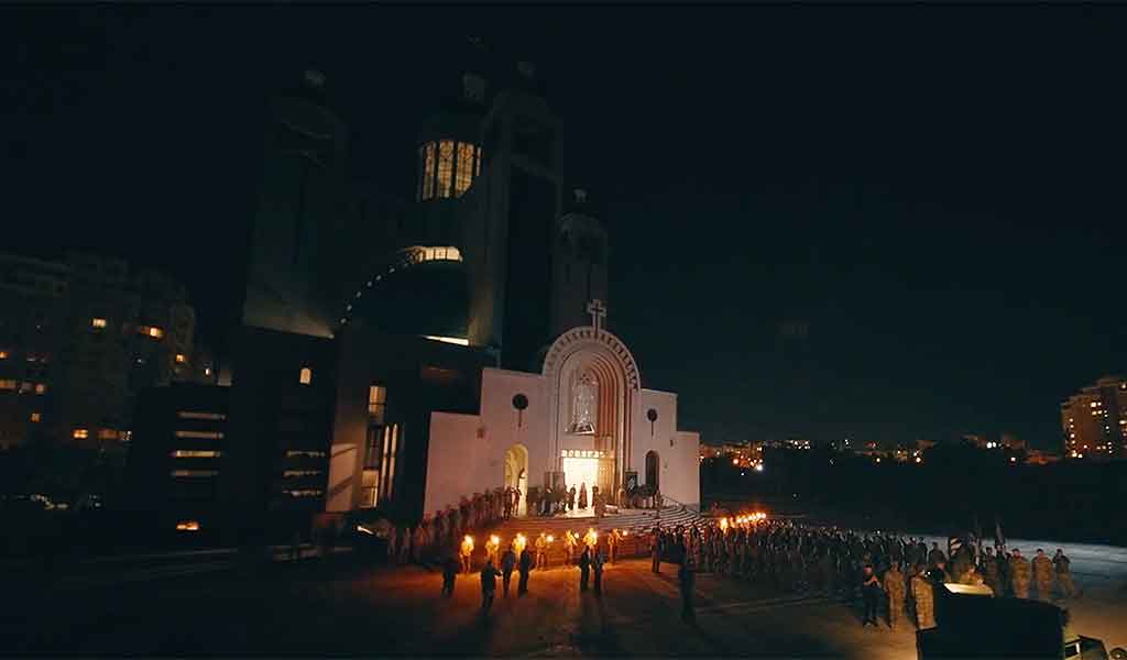 Cérémonie funéraire organisée le 14 août par le 3e corps d'armée d'Azov en hommage à Yevhen Konovalets