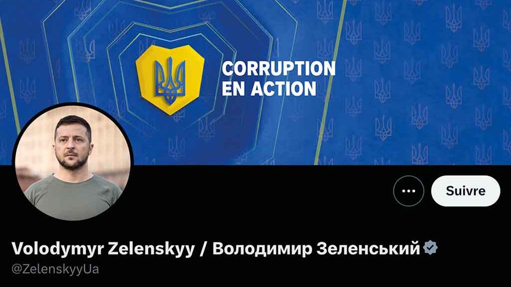 Détournement parodique de l'entête du compte X de Volodymyr Zelensky